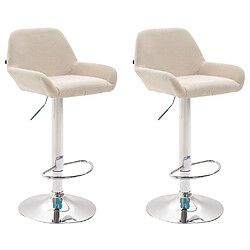 Decoshop26 Lot de 2 tabourets de bar repose-pieds en forme d'arc en métal chromé assise en tissu crème 10_0004039 