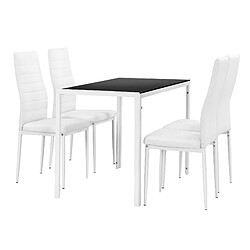 Table à manger noir blanc avec 4 chaises Bergen similicuir blanc [en.casa]