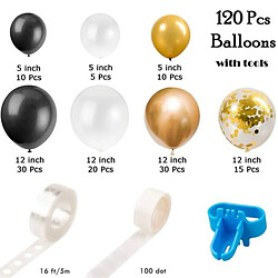 Avis Euro Mega Arche Ballon 120PCS Mariage Arche Ballon Or Blanc Noir Ballon Confettis Fête Anniversaire Mariage