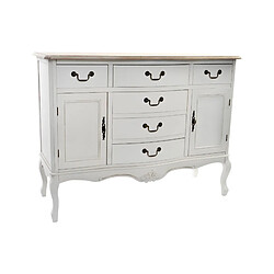 Pegane Commode en bois sapin blanc avec 6 tiroirs et 2 portes - Largeur 118 x Hauteur 90 x Profondeur 45cm