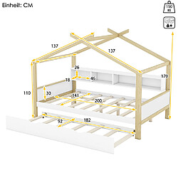 Acheter Sweiko Lit cabane enfant 140x200cm lit d'enfant équipé d'un lit gigogne quatre compartiments de rangement blanc