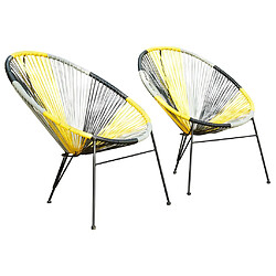 Vente-Unique Lot de 2 fauteuils de jardin en fils de résine tressés - Jaune, gris, noir - ALIOS II de MYLIA