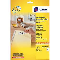 Avis Avery L4743REV-25 Lot de 300 étiquettes repositionnables pour impression laser 12 étiquettes par feuille Blanc 99,1 x 42,3 mm