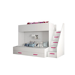 Abiks Meble PARTY 16 Lit superposé 247/165/120 (blanc/blanc/rose) 