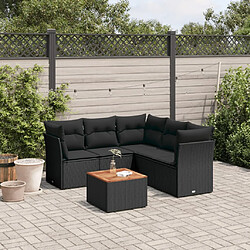 vidaXL Salon de jardin 6 pcs avec coussins noir résine tressée 