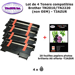 T3AZUR - 4 Toners génériques TN-2220 pour Brother Brother HL 2240 2240D 2250DN 2270DW MFC 7360N 7460DN 7860DW+20f A6 brillantes 