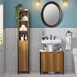 SoBuy BZR62-PF Meuble Colonne de Salle de Bain, Armoire Haute et Étroite Placard de Rangement avec 3 Niches, 1 Porte et 3 Etagères Intérieurs