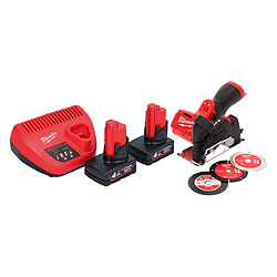 Milwaukee M12 FCOT-402 Meuleuse d'angle 12 V 76 mm sans balais + 2x batterie 4,0 Ah + chargeur de batterie