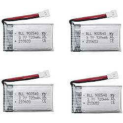 4 Pièces Batterie Lipo Rechargeable (3.7V, 720mAh Lipo) pour Drones Rc Quadricoptères Syma X5 X5C X5SC X5SW, Cheerson CX-30W, Skytech M68, Wltoys F949 