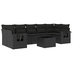 vidaXL Salon de jardin 8 pcs avec coussins noir résine tressée