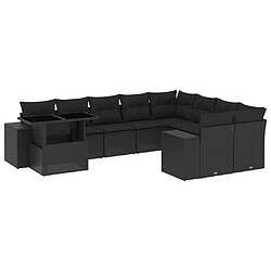 vidaXL Salon de jardin 10 pcs avec coussins noir résine tressée