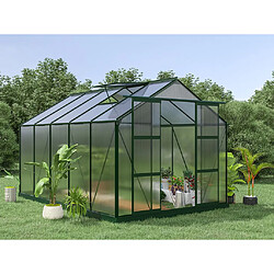 Vente-Unique Serre de Jardin en polycarbonate de 9 m² avec embase - Vert - COROLLE II