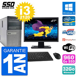 PC Tour Dell 990 Ecran 27" Intel Core i3-2120 RAM 32Go SSD 960Go Windows 10 Wifi · Occasion 