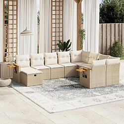 vidaXL Salon de jardin avec coussins 10 pcs beige résine tressée