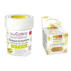 Scrapcooking Colorant alimentaire Vert citron + paillettes dorées