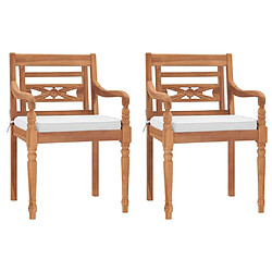 vidaXL Chaises Batavia lot de 2 avec coussins Bois de teck solide