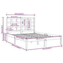 vidaXL Cadre de lit Gris Bois massif 120x200 cm pas cher