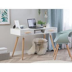 Avis Beliani Table de bureau blanche et bois clair FRISCO