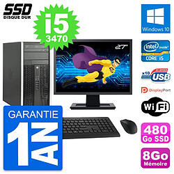 PC Tour HP 6300 CMT Ecran 27" Intel i5-3470 RAM 8Go SSD 480Go Windows 10 Wifi · Occasion 