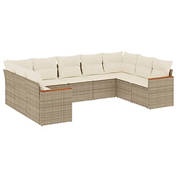 vidaXL Salon de jardin avec coussins 9 pcs beige résine tressée