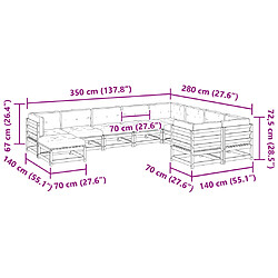 vidaXL Salon de jardin 10pcs avec coussins cire marron bois pin massif pas cher