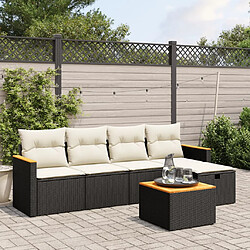 vidaXL Salon de jardin 6 pcs avec coussins noir résine tressée