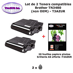 Pack 2 Toners compatibles TN348 pour imprimante Brother HL L6250DW, L6300, L6300W, L6400, L6400W+ 20f A6 brillants - T3AZUR 