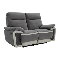 Vente-Unique Canapé 2 places relax électrique en velours METTI - Gris et bandes écru