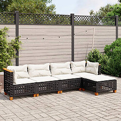 vidaXL Salon de jardin 5 pcs avec coussins noir résine tressée