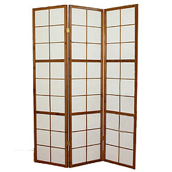 Pegane Paravent japonais Shoji en bois brun foncé de 3 pans