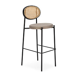 Tabouret Thai Natura Noir Gris Naturel Métal Tissu Rotin 41 x 105 x 54 cm 