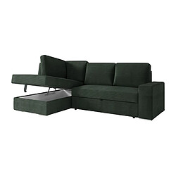 Loungitude Canapé d'angle gauche convertible ARTEMIS 4 places - Velours côtelé vert foncé - L246 x P174 x H96 cm pas cher