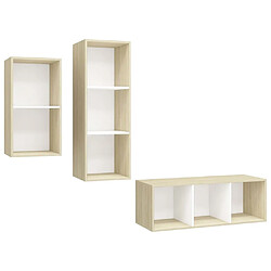 Maison Chic Ensemble de meubles TV 3 pcs pour salon - Blanc et chêne sonoma Aggloméré -MN54071