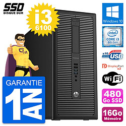 PC Tour HP EliteDesk 800 G2 Intel i3-6100 RAM 16Go SSD 480Go Windows 10 Wifi - Occasion