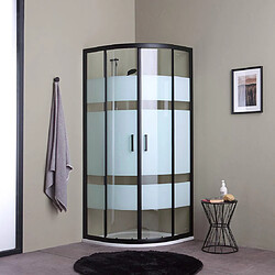 Kiamami Valentina CABINE DE DOUCHE D'ANGLE 90X90 PROFILS VERRE SÉRIGRAPHIÉ NOIR MAT | CITY