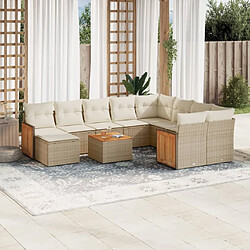 Maison Chic Salon de jardin 11 pcs avec coussins | Ensemble de Table et chaises | Mobilier d'Extérieur beige résine tressée -GKD96515