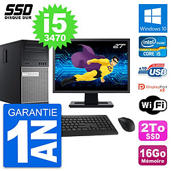 PC Tour Dell 9010 Ecran 27" Intel Core i5-3470 RAM 16Go SSD 2To Windows 10 Wifi - Occasion