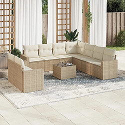 Maison Chic Salon de jardin avec coussins 10 pcs | Ensemble de Table et chaises | Mobilier d'Extérieur beige résine tressée -GKD78976