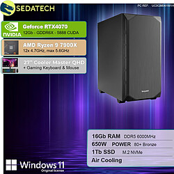 Sedatech Pack PC Gamer Silent Silent • AMD Ryzen 9 7900X • RTX4070 • 16Go DDR5 • 1To SSD M.2 • Windows 11 • Moniteur 27''