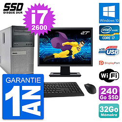 PC Tour Dell 990 Ecran 27" Intel Core i7-2600 RAM 32Go SSD 240Go Windows 10 Wifi · Occasion 