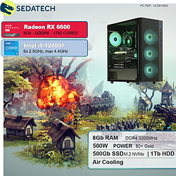 Sedatech PC Gaming • Intel i5-12400F • RX 6600 • 8 Go RAM • 500Go SSD M.2 • 1To HDD • sans OS