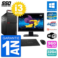 PC Tour Lenovo M700 Ecran 19" Intel i3-6100 RAM 32Go SSD 960Go Windows 10 Wifi - Occasion