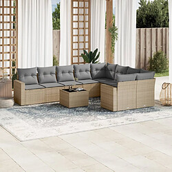 vidaXL Salon de jardin avec coussins 10 pcs beige résine tressée