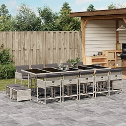 Maison Chic Ensemble à manger d'extérieur 15 pcs avec coussins,Salon de jardin,Mobilier de jardin gris clair rotin -GKD544253