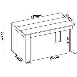 Pegane Table à manger rectangulaire en panneaux de particules mélaminés coloris blanc - Longueur 139 x Profondeur 81 x Hauteur 77 cm