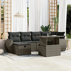 vidaXL Salon de jardin avec coussins 7 pcs gris résine tressée 