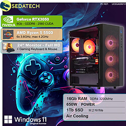 Sedatech Pack PC Gamer • AMD Ryzen 5 5500 • RTX3050 • 16Go RAM • 1To SSD M.2 • Windows 11 • Moniteur 24"