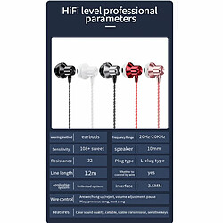 Casque 3.5Mm En Forme De L Prise À Angle Droit À 90 Degrés Casque De Basse Stéréo Contrôle De Fil Écouteurs Intra-Auriculaires Rouge pas cher