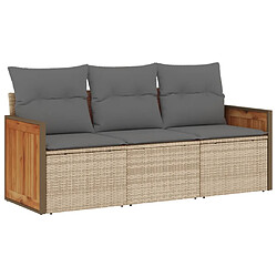 vidaXL Salon de jardin avec coussins 3 pcs beige résine tressée