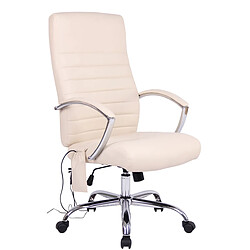 Decoshop26 Fauteuil de bureau en synthétique crème avec fonction massage réglable en hauteur et pivotant BUR10367